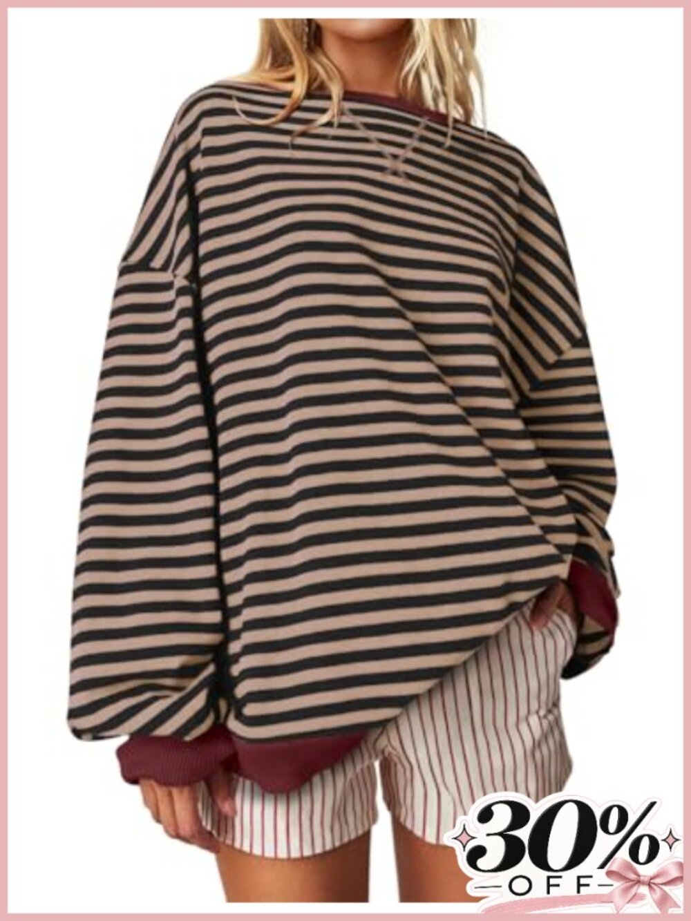 Oversized Striped Crewneck Sweatshirt Long Sleeve Casual Pullover